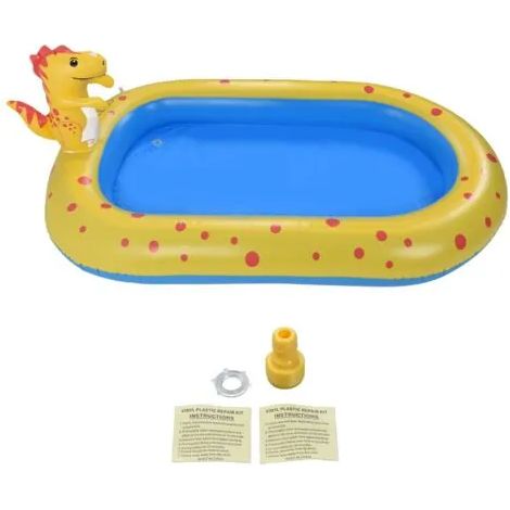 Piscine gonflable pour enfants, jardin extérieur, motif dinosaure mignon avec arroseur, cadeau 170 x 104 x 66 cm (1/3)