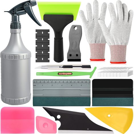 Kit Covering d'outils de Film avec Flacon pulvérisateur 500 ML pour Emballage de Voiture, Film de Voiture, Encre Window avec raclette, Couteau, grattoir, extracteur de fenêtre, Gants (1/5)