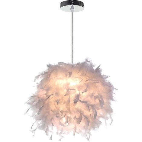 Lustre en Plume Blanche Ø 25CM Suspension Luminaire Moderne E27 Lampe pour Chambre (1/5)