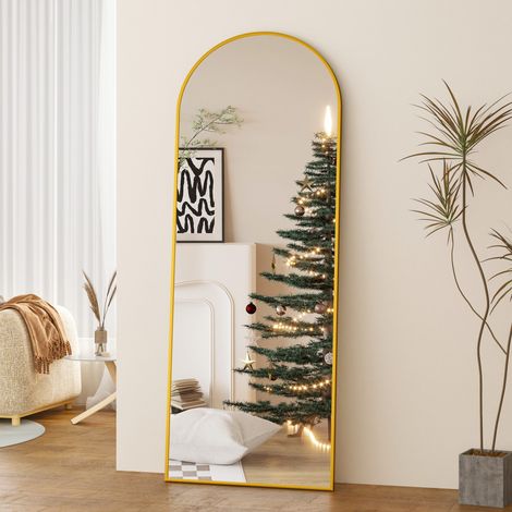 Ganzkörperspiegel gold 150x50cm Standspiegel groß gold mit Aluminiumrahmen(Flurspiegel Hochspiegel, Rundbogen), Hängend, Wand gelehnt