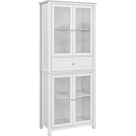 Buffet de cuisine, en verre, blanc, 74 x 35,5 x 181,5 cm, avec tiroirs, étagères de rangement, avec portes, pour cuisine salle à manger