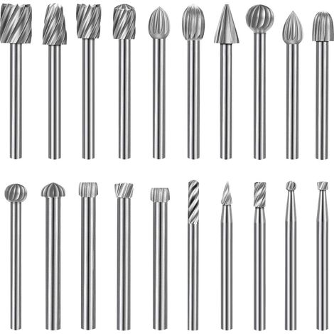 Lima rotativa HSS de 20 piezas, cabezal de lima rotativa de 1/8" (3 mm), herramienta rotativa con mango para carpintería (1/5)