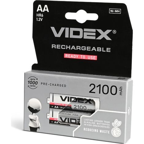 Set di 2 batterie AA al nichel-metallo idruro Videx da 1,2 V 2100 mAh HR6