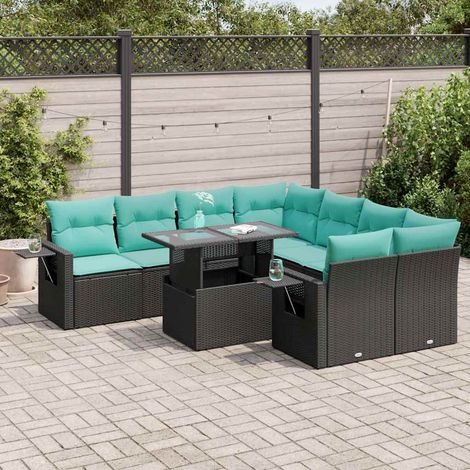 vidaXL Set Divani Giardino 9 pz con Cuscini Nero Polyrattan Acacia (1/5)