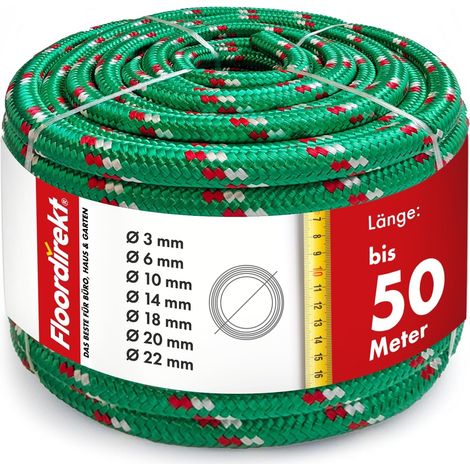 Corde structure tressée, résistance à la traction K2, Longueur: 30 m, Vert-Rouge Diamètre: 18 mm