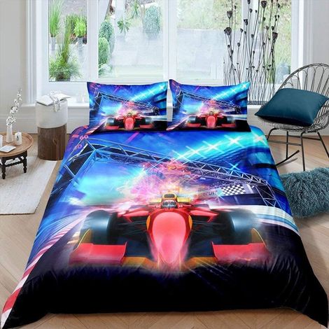 Housse de Couette Voiture de Course 240 x 260, Sets de Housses de Couettes Formule, Parure de Lit Vitesse Extrême, pour Enfants Ados Garçons Jeunes Hommes, 3 Pièces (1/5)
