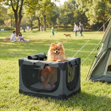 Gabbia pieghevole per cani, trasportino per cani con cuscino sfoderabile e lavabile, rivestimento in tessuto Oxford, per cani fino a 4 kg, verde militare. (1/5)