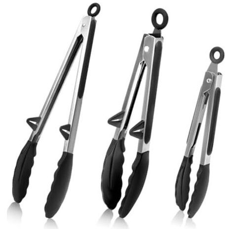3-piece silicone kitchen tongs, heat-resistant stainless steel kitchen tongs, BPA-free silicone tips, grill tongs, food tongs for barbecue and salad, 20.5 cm/27 inch