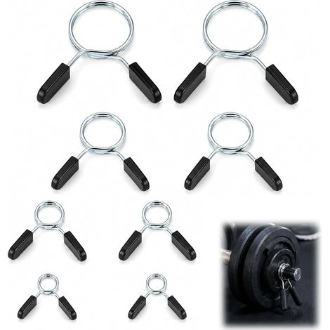 8 PCS Fermoirs À Ressort, Fermetures pour Haltères, Clips de Serrage, Diamètres 25 mm, 28 mm, 30 mm Et 50 mm, pour La Fixation Sur Les Barres D’Haltères, Utilisables En Musculation Et Entraînement (1/5)