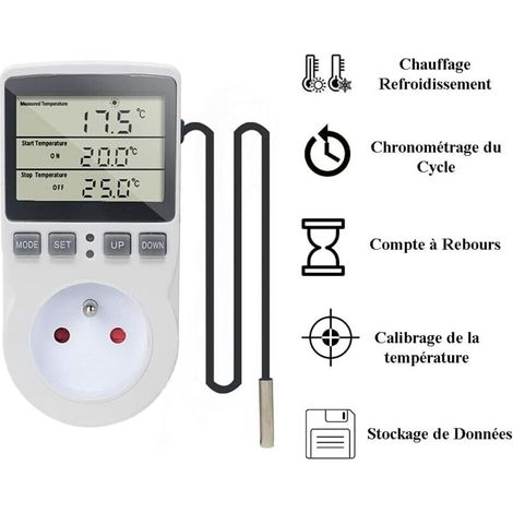 220-V-Digital-Temperaturregler-Stecker mit Sonde für Heizung und Kühlung, LCD-Temperaturregler-Stecker für Kühlschrank, Inkubator, Gewächshaus, Ventilator (1/3)