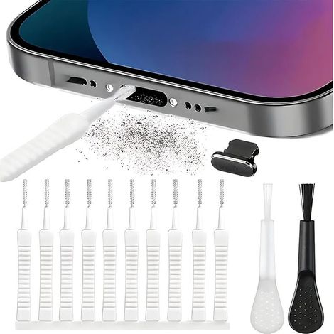 Kit de Nettoyage de téléphone Portable, Kit de Nettoyage de Port de Charge de téléphone, 1 Couvercle Anti-poussière de Type C, 12 Brosse de Nettoyage, Pour la Plupart des Smartphones Et Tablettes (1/3)