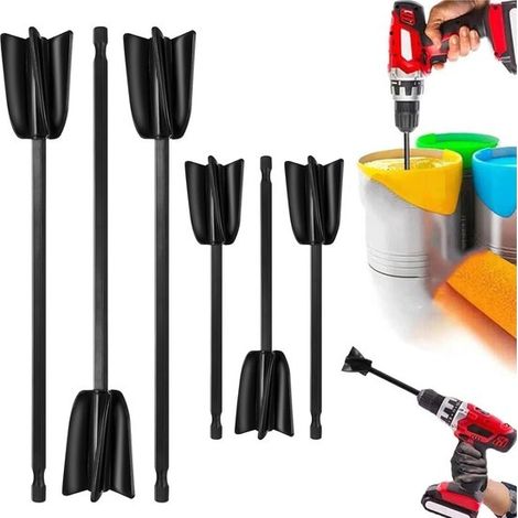 Mélangeurs de peinture 6 pièces – 3 petits et 3 grands mélangeurs – Mélangeurs spirale pour peinture et résine époxy – Embouts pour perceuse – Noir (1/5)