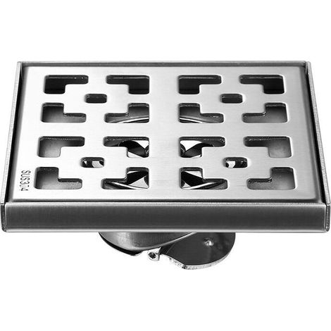 10X10cm Brushed Square Shower Drain, Stainless Steel Floor Drain with Removable Grate, Hair Strainer, Bathroom Shower Drain (1/5)