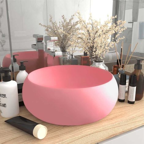 Vasque ronde luxueuse, rose mat, 40 x 15 cm, céramique