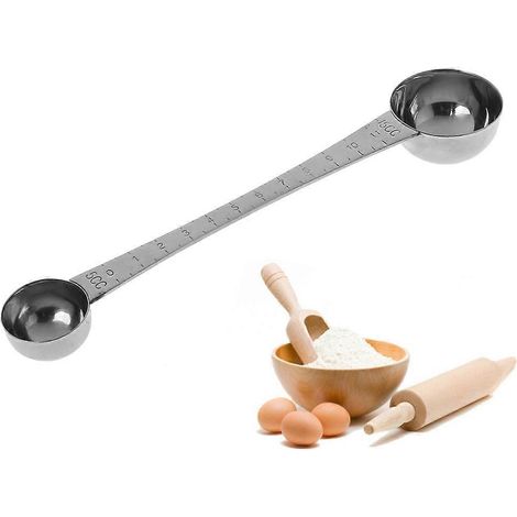 Cuillère doseuse double en acier inoxydable avec graduation, cuillère à café, cuillère à soupe (1/4)
