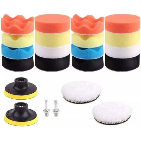 Éponge de polissage voiture – Kit complet 11 pièces avec adaptateur M10, tampons en laine et mousse pour polisseuse rotative ou orbitale (1/4)