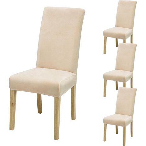 Dehnbare Stuhlbezüge mit Rückenlehne, 4er-Set, Beige (1/5)