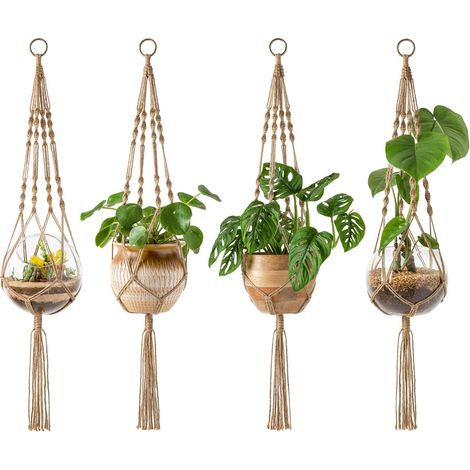 Suspension Pour Plante - Corde En Jute - 102 cm - Convient Pour Pot Jusqu'à 20 cm De Diamètre - Intérieur Extérieur - Lot De 1 (1/5)