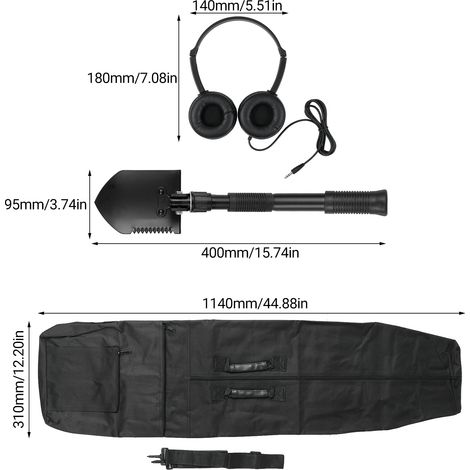 Accessoires pour détecteur de métaux comprenant des écouteurs pour détecter une pelle pliable et un sac de détection pour creuser sur la plage et desserrer la plantation. (1/5)