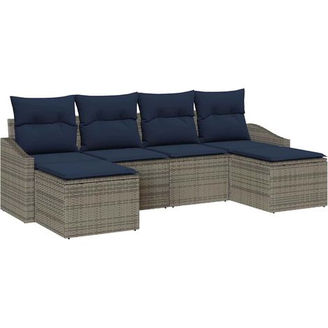Garten-Sofa-Set 6 pcs Grau und Marineblau Poly-Rattan vidaXL