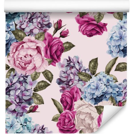 Carta da parati con rose e foglie per soggiorno e camera da letto, 50x1000 cm (1/5)
