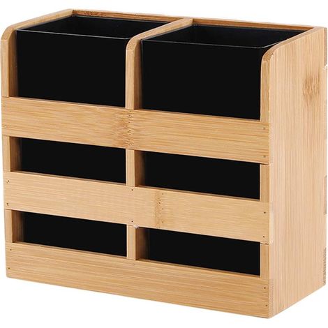 Porte-couverts en bois 2 compartiments pour ustensiles de cuisine rustique, cuillère, couteau, spatule, baguettes - Range-couverts vertical, organisateur support de cuisine (style 1)