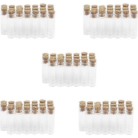 100 mini flacons vides en verre transparent avec bouchon en liège (11 x 32 mm, 2 ml chacun) (1/5)