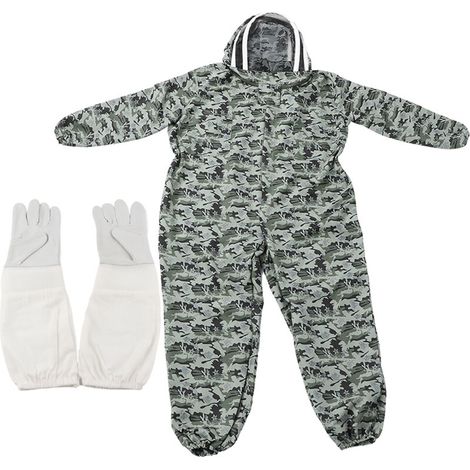One-piece bee suit with double zipper, protective clothing for beekeepers with beekeeping gloves (1 pair of XL gloves, XL bee suit) (1/5)