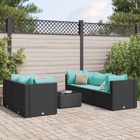 6-tlg. Garten-Lounge-Set mit Kissen Schwarz Poly Rattan vidaXL (1/5)