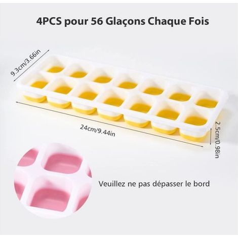 Lot de 4 Bac à Glaçons avec Couvercle, Bac Glacon Silicone 56 Glacons, eutilisable, Bacs à Glaçons Carrés Faciles à Retirer (1/4)