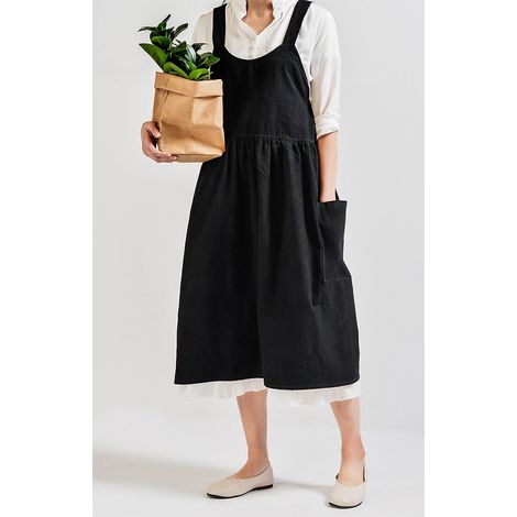 Tablier en Coton Noir - Élégant et Simple avec Sangle de Cou pour Cuisine, Boutique de Fleurs et Travail