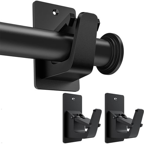 Soporte de barra de cortina autoajustable de 2 piezas, no requiere perforación, ajusta el soporte, compatible con la mayoría de barras de cortina de baño, sala de estar y dormitorio, color negro. (1/3)