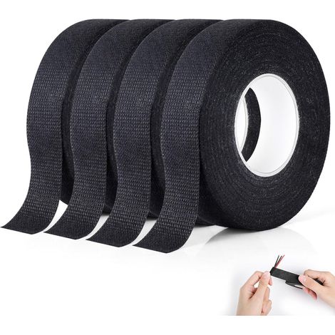 Cinta aislante eléctrica negra, paquete de 4 (19 mm x 15 m), cinta textil, resistente y a prueba de desgarros, cinta de electricista para reparaciones electrónicas, para mazos de cables, coches y moto (1/5)