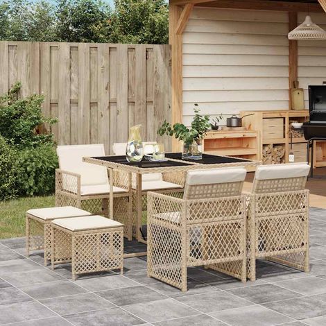 Ensemble à manger de jardin et coussins 9 pcs-Salon de jardin beige Poly rotin 639292 (1/5)