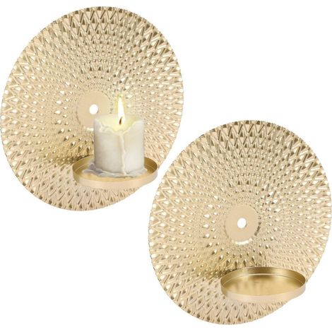 2 supports bougie métal rond muraux dorés appliques salon chambre vintage