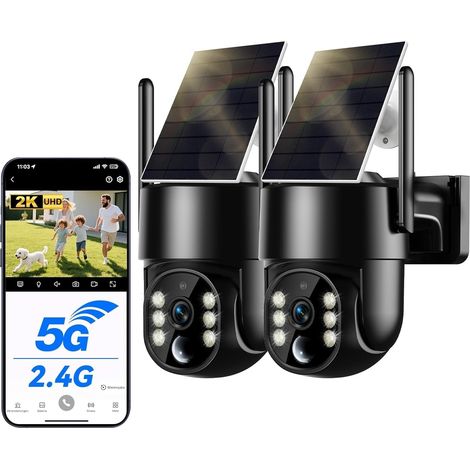 Camera Surveillance WiFi Exterieure sans Fil Solaire 2.5K 4MP avec Panneau Solaire 5W, 2K QHD, Batterie 8000mAh, 2.4G et 5GHz Wi-FI, 360° PTZ Suivi Automatique, IP66, PIR Détection (1/5)