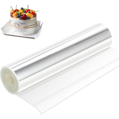 1 Rouleau Rhodoïd Pâtisserie, 20cm x 10m, Film Acétate Alimentaire, Bordure Lisse pour Gâteau, Réutilisable pour Crème (1/5)