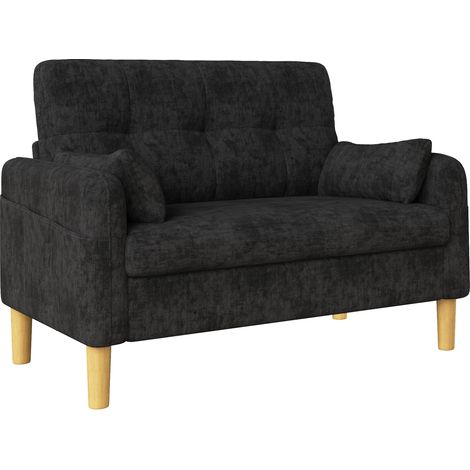 Sofá 2 plazas pequeño gris en tela con cojines, bolsillo lateral y respaldo alto para salón, dormitorio o apartamento , asiento cómodo para espacios reducidos-FLORAGRACE (1/5)