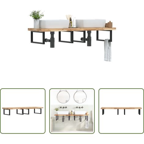 Wandmontage - Waschbeckenregal Wandmontage Stahl und Akazienholz (1/5)
