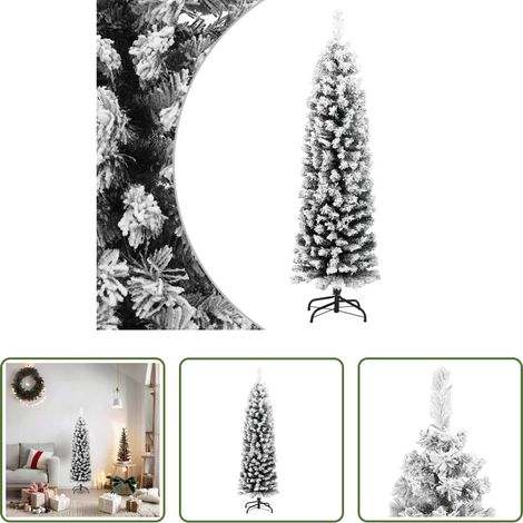 Arbre de Noël - Sapin de Noël artificiel mince flocon de neige vert 150 cm PVC (1/5)