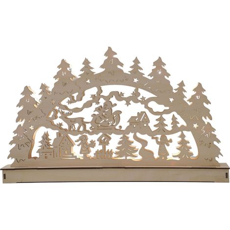 LED Holz Lichterbogen Weihnachtslandschaft warmweiß Schwibbogen Weihnachtsdeko - 3