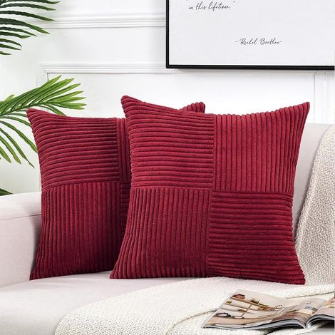 Lot deux housse coussin décoratif salon canapé texture patchwork velours côtelé carré dimension 60 sur 60 centimetres couleur bleu jean (1/5)