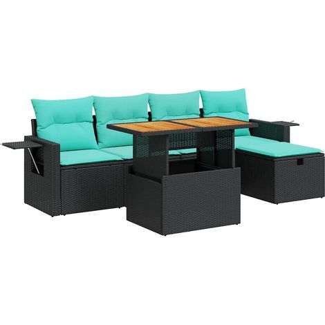 6-tlg. Garten-Sofagarnitur mit Kissen Schwarz Poly Rattan vidaXL