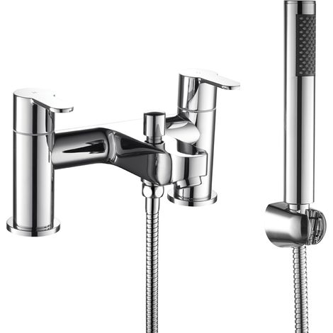 Modern Bathroom Round Deck Mounted Bath Shower Mixer Tap with Kit - Chrome