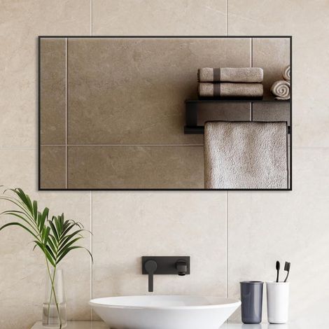 Spiegel Schwarz Wandspiegel 70x100cm mit Schwarz Rahmen Spiegel für Schlafzimmer Wohnzimmer oder Badezimmer Rechteckiger Wandspiegel Aluminiumrahmen (1/5)