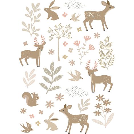 sticker mural cerf beige et rose - ESTAhome (1/5)