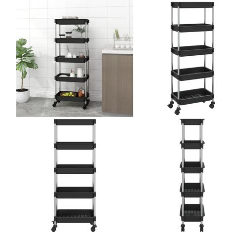 Chariot de cuisine 5 niveaux Noir 42x29x128 cm Fer et ABS - Chariot De Cuisine - Chariot Multifonctionnel - Rangement Cuisine - Organisation Intérieur - Meuble Roulant - Home & Living (1/5)