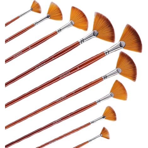 Lot de 9 pinceaux de peinture acrylique avec longs manches en bois, poils en nylon anti-chute pour peinture acrylique, aquarelle, peinture sur roche (1/5)