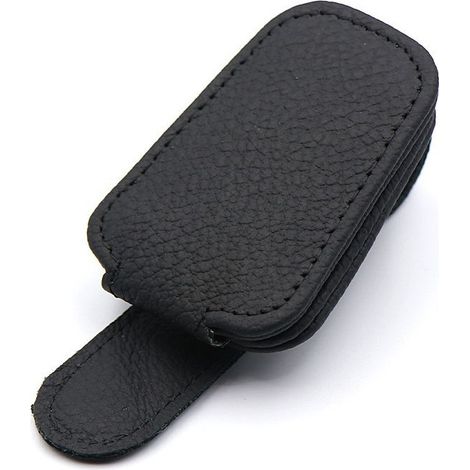 Car Sun Visor Sunglasses Holder, Magnetic Leather Eyeglass Holder with Card Clip Sunglasses Extender for Car Car Accessories (Black) (1/5)