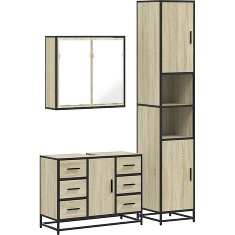 Maison Exclusive - 3-tlg. Badmöbel-Set Sonoma-Eiche Holzwerkstoff
